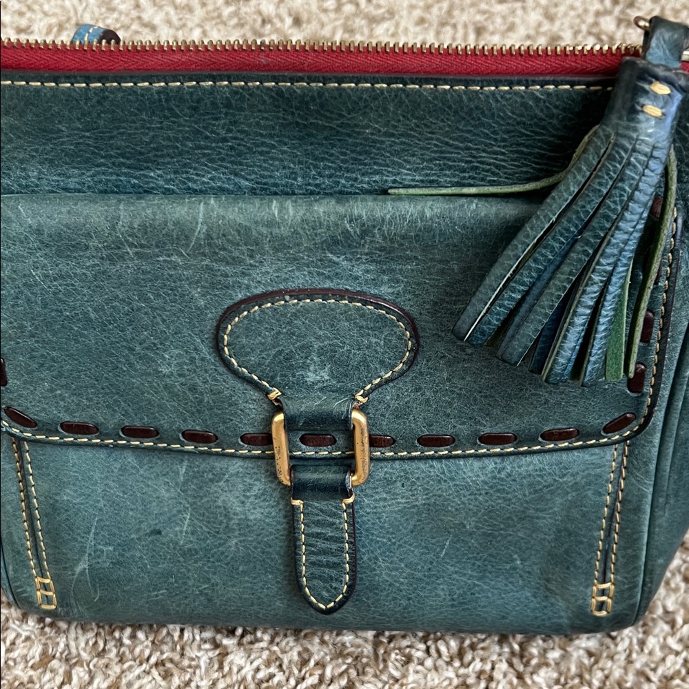 Dooney and Bourke Florentine Leather Crossbody Bag in Teal with Contrast Strap - Picture 12 of 12